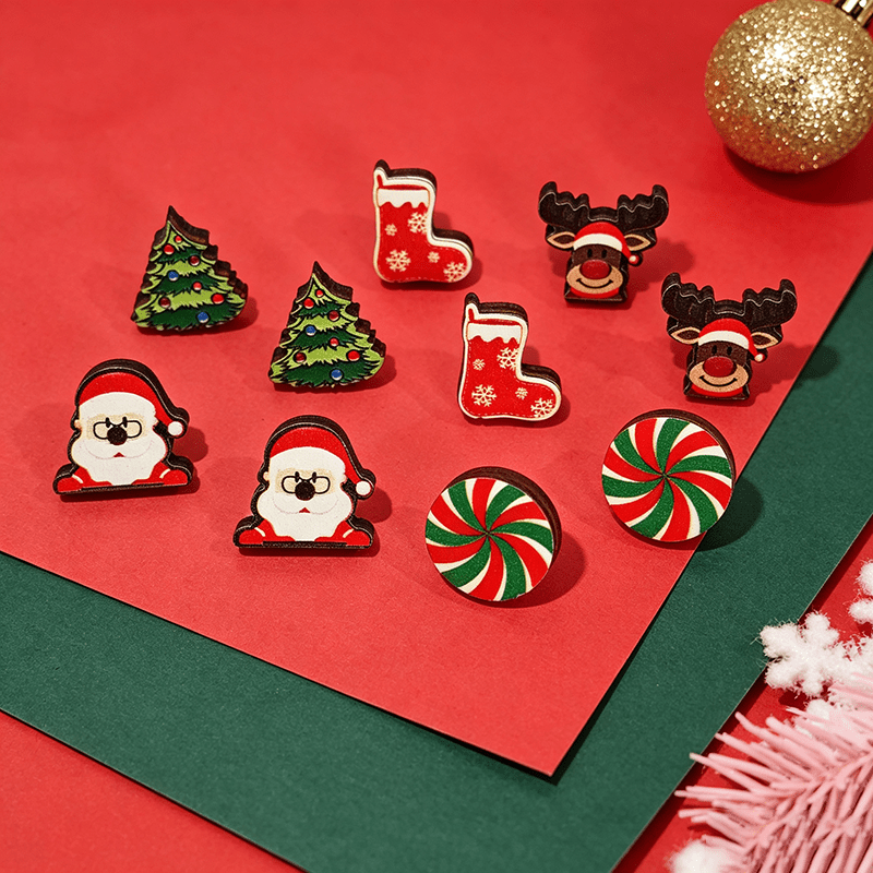 5-Pair Christmas Cartoon Stud Earrings Set